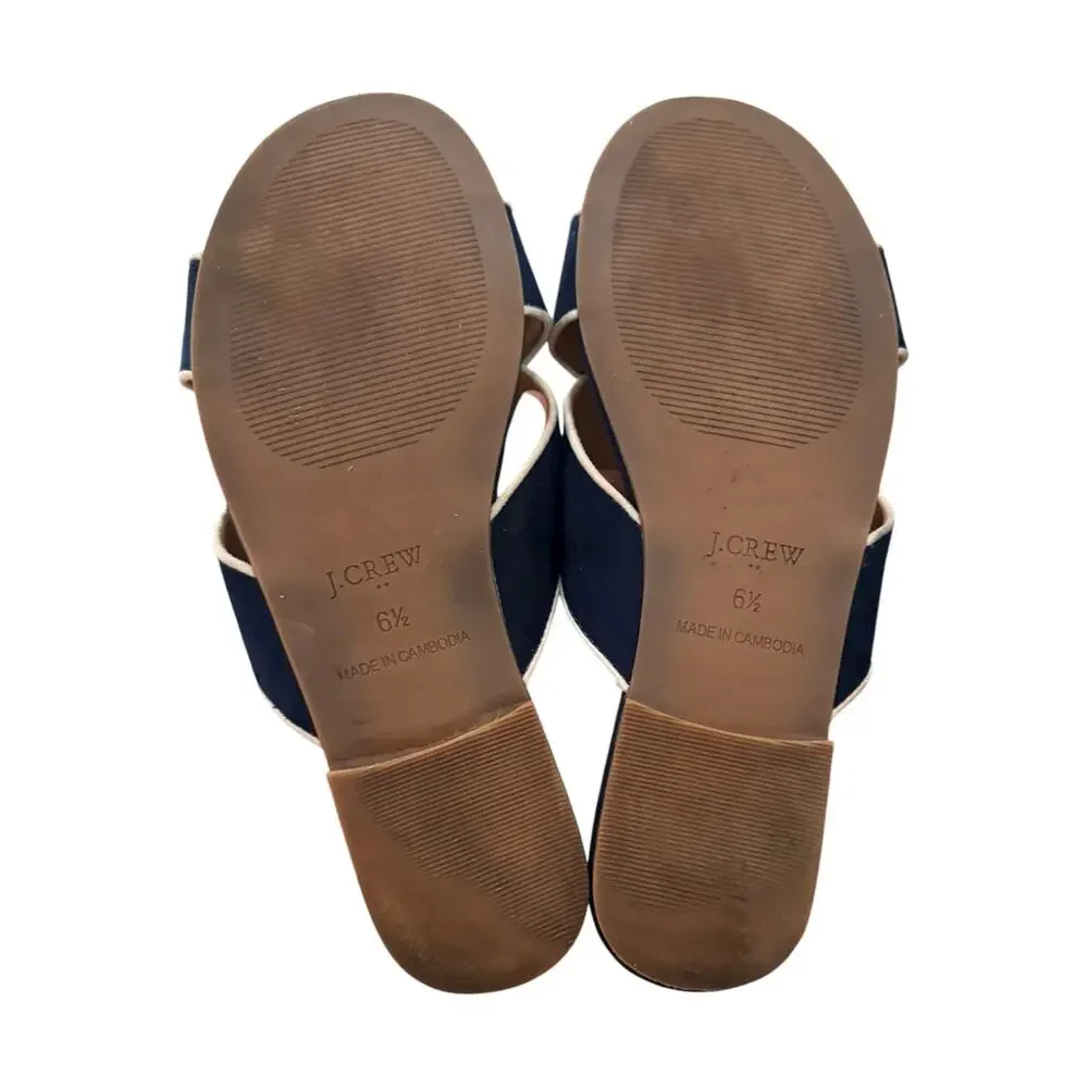 J.Crew Crisscross Slide Sandals Antique Navy White BG337 Women’s 6.5